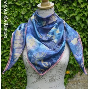 Foulard à Pompon Femme En Dentelle - 3 Écharpes Fleuries, Taille 150x40 Cm, Rose