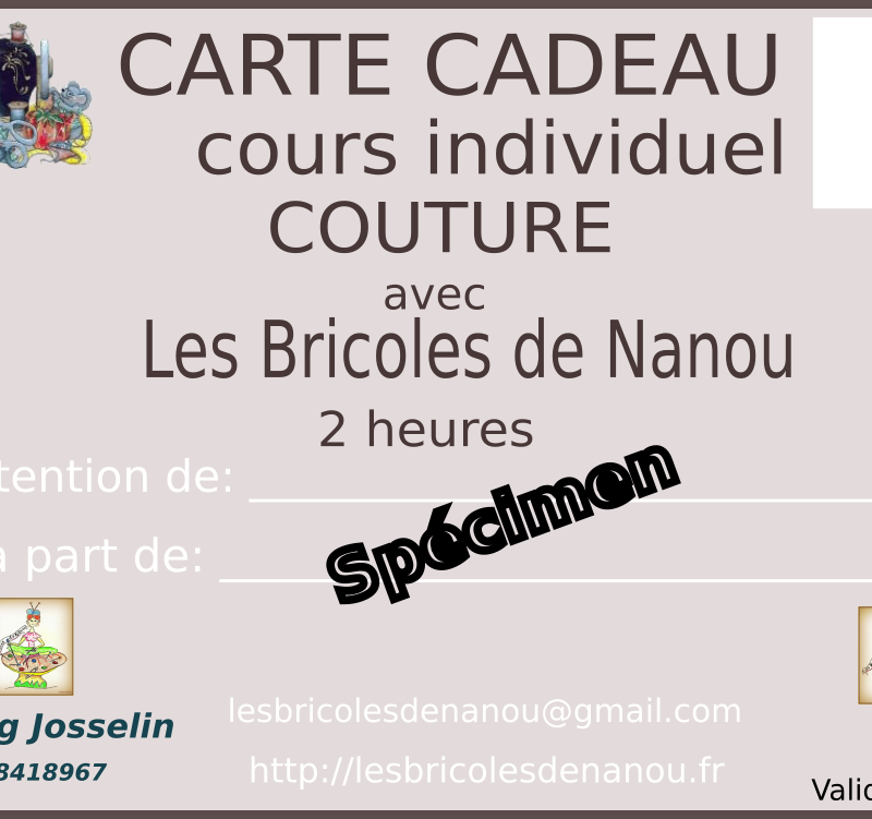 Carte cadeau cours de couture individuel sur mesure